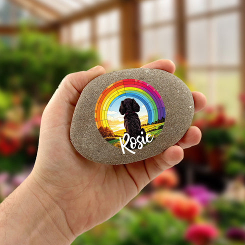 Rainbow Cocker Spaniel Black Personalised Pebble